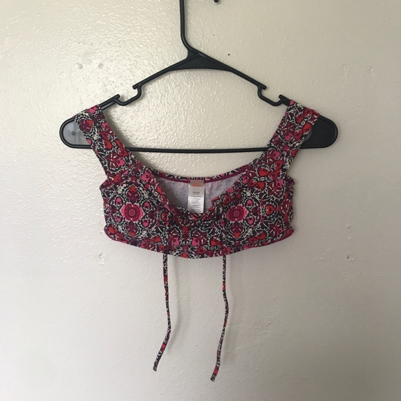 Lace-Up, Off Shoulder Bikini Top (Pink Print) - Picture 2 of 6